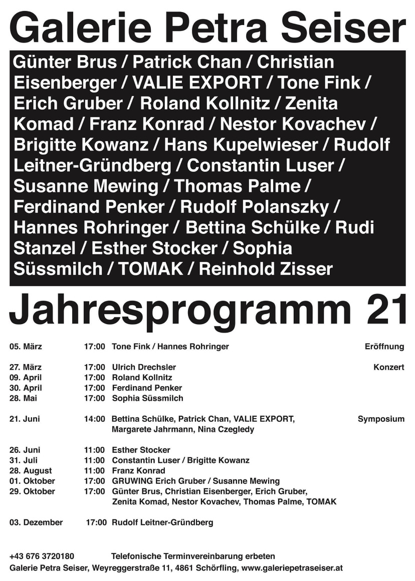 Jahresprogramm 2021, Galerie Petra Seiser